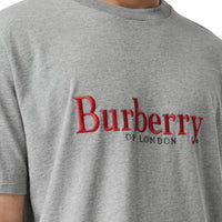 PALE GREY MELANGE T-shirt en coton avec logo d'archive brodé