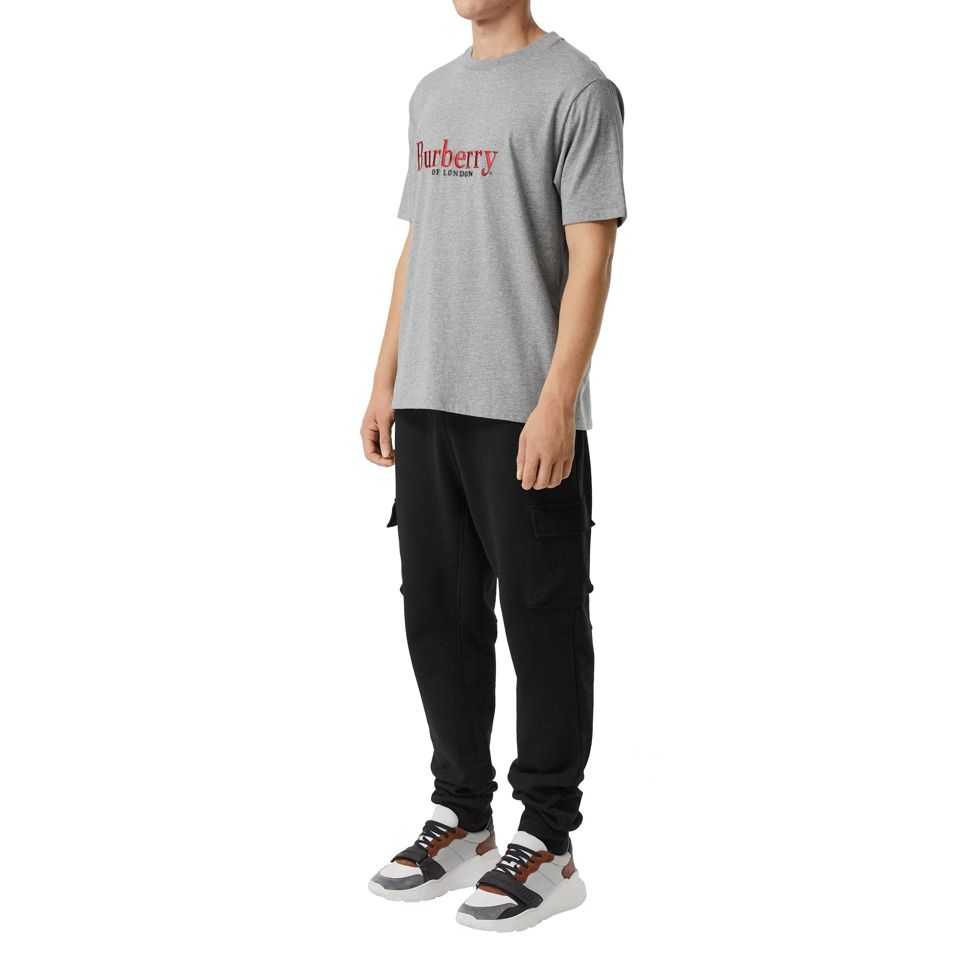 PALE GREY MELANGE T-shirt en coton avec logo d'archive brodé
