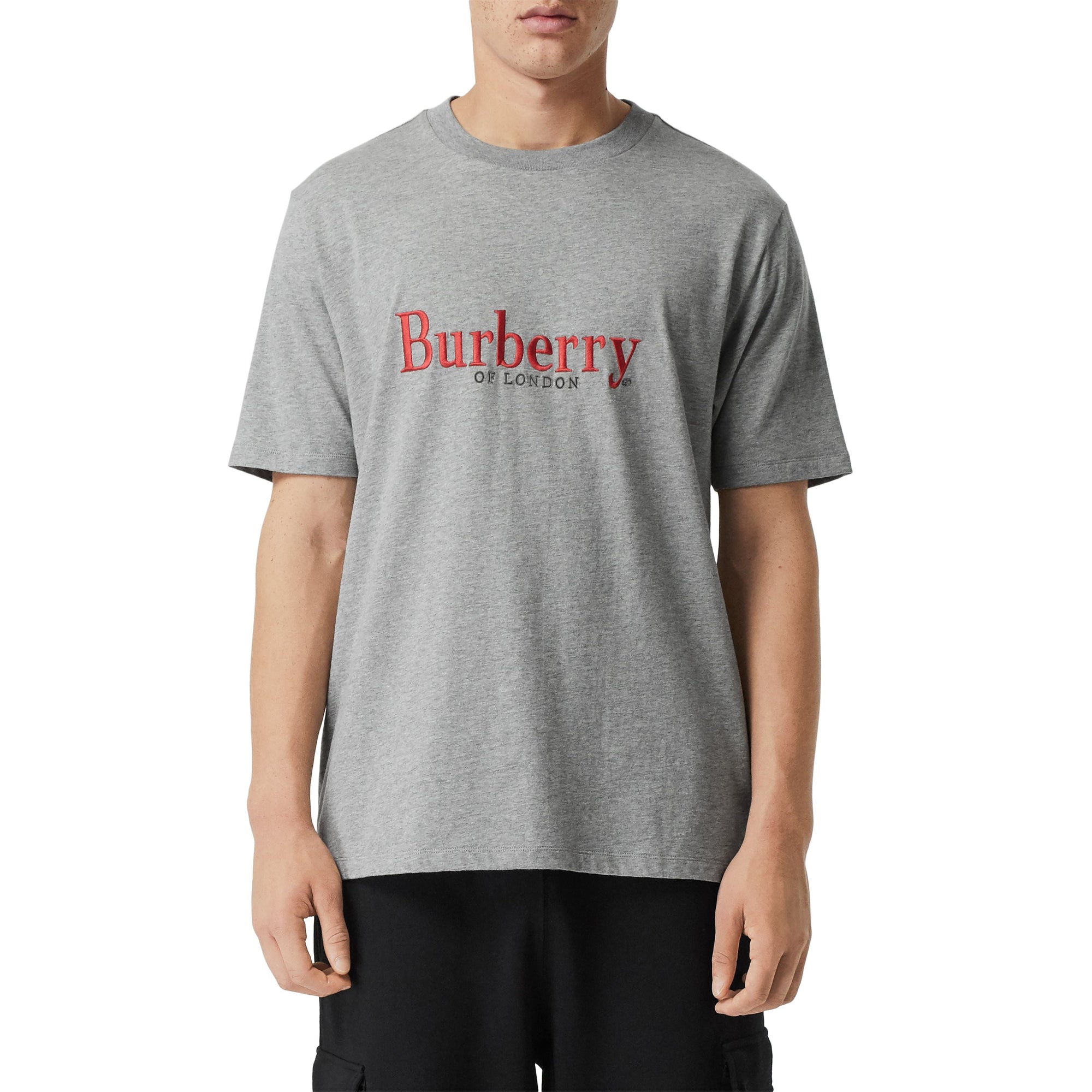 PALE GREY MELANGE T-shirt en coton avec logo d'archive brodé
