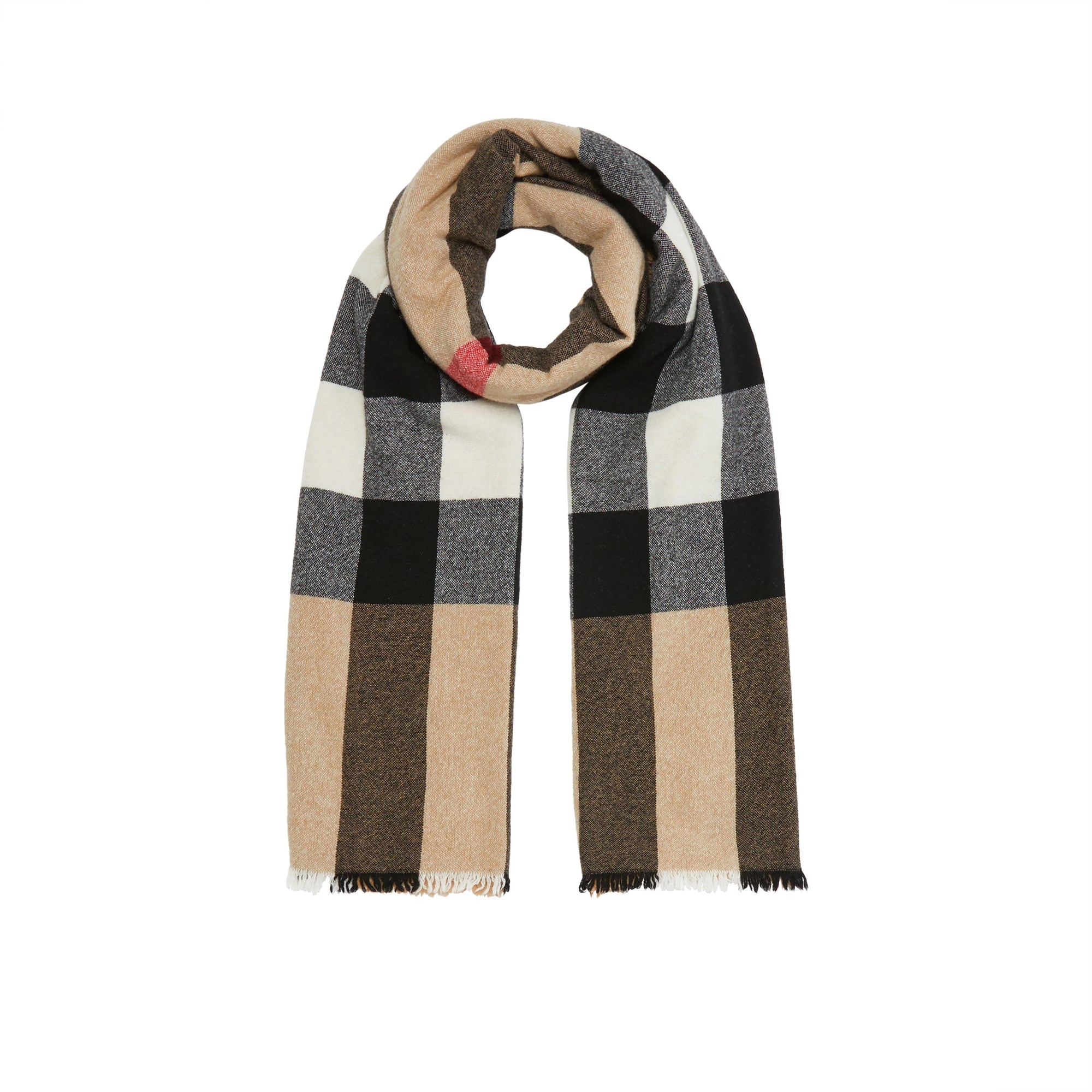 CAMEL Écharpe en laine et cachemire à motif check avec franges
