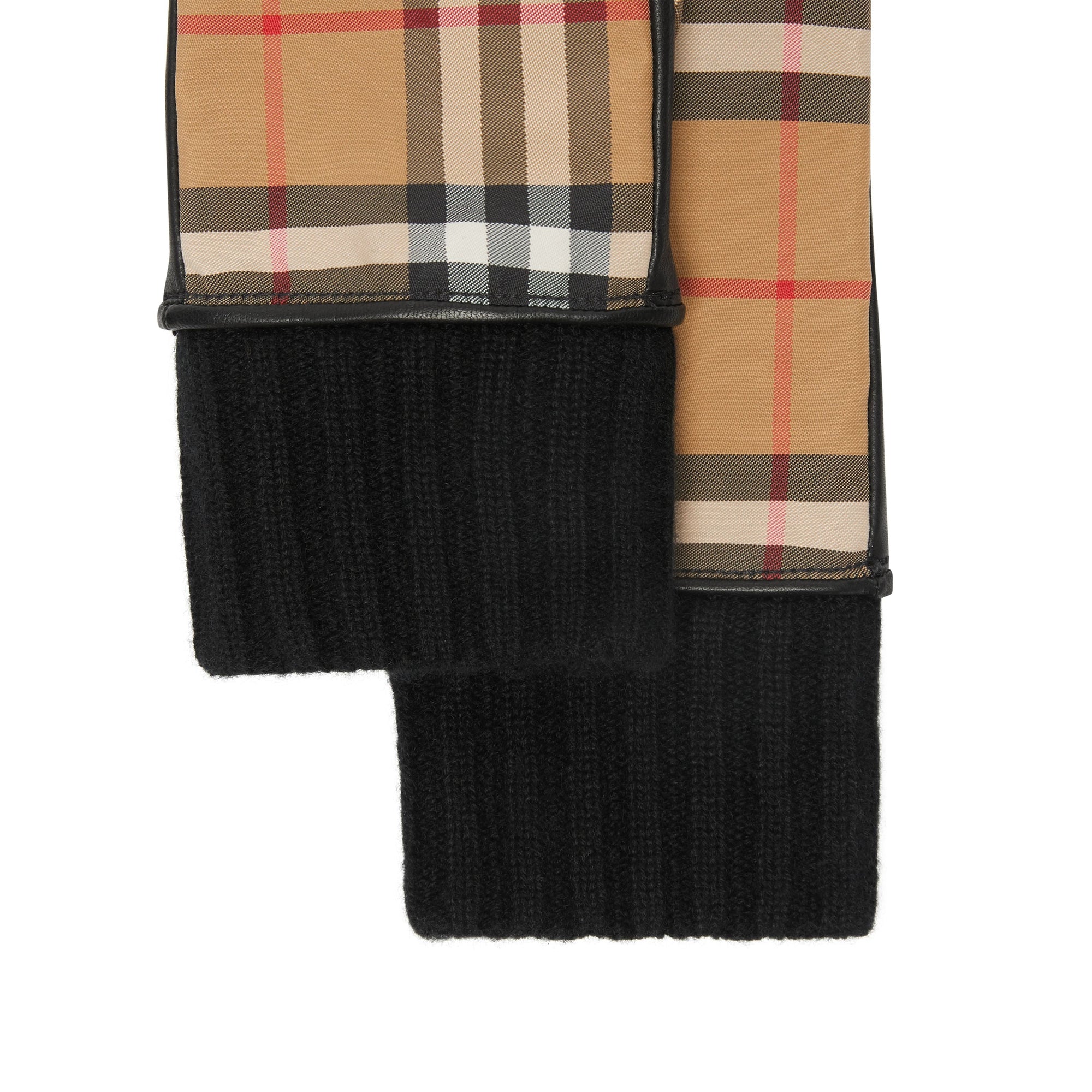 ANTIQUE YELLW/BLACK Gants en cuir d'agneau à motif Vintage check doublés de cachemire