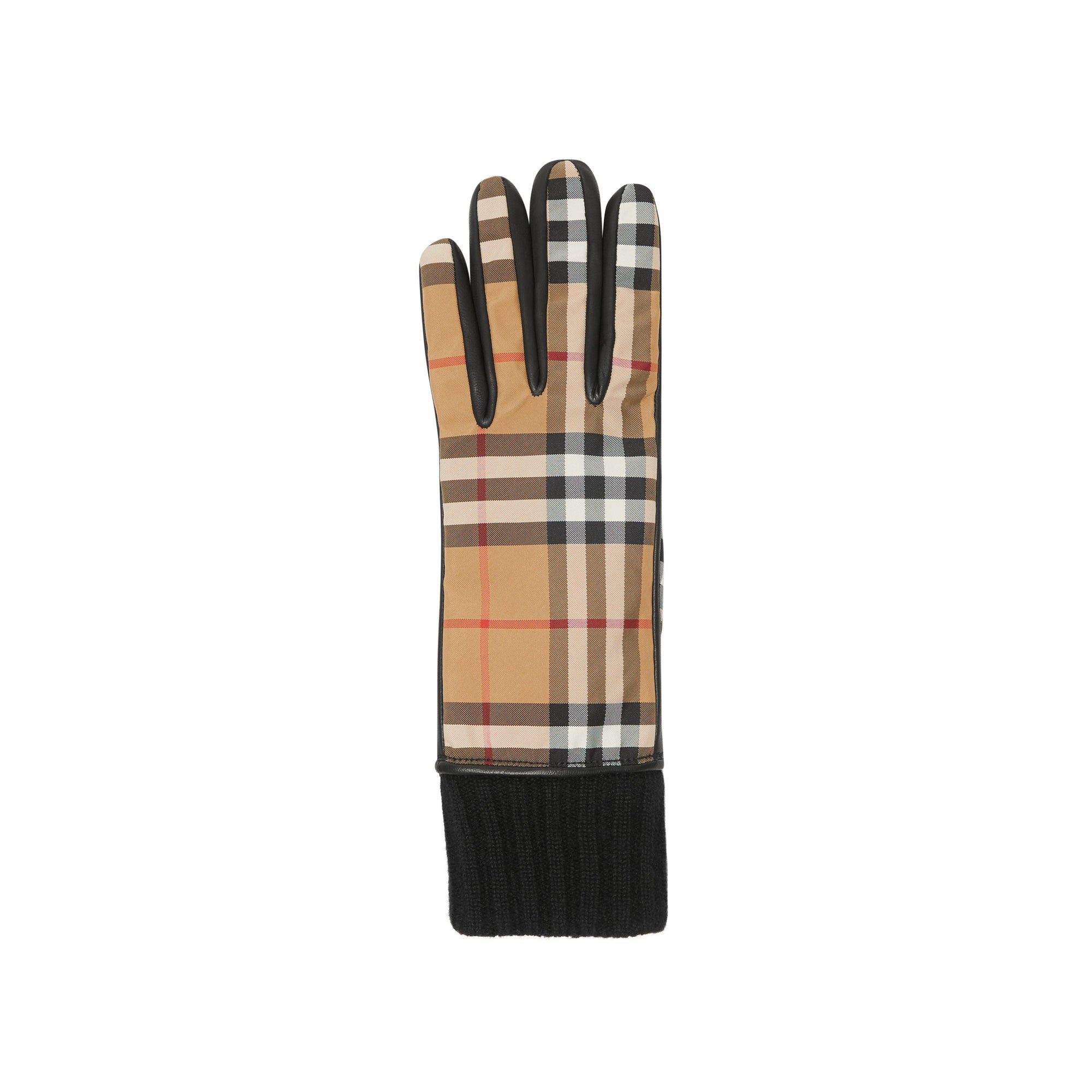 ANTIQUE YELLW/BLACK Gants en cuir d'agneau à motif Vintage check doublés de cachemire