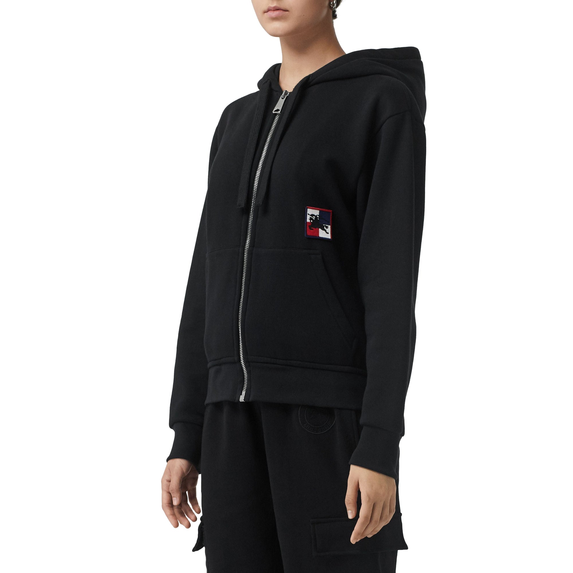 BLACK Veste à capuche en jersey de coton avec emblème du Cavalier à damier