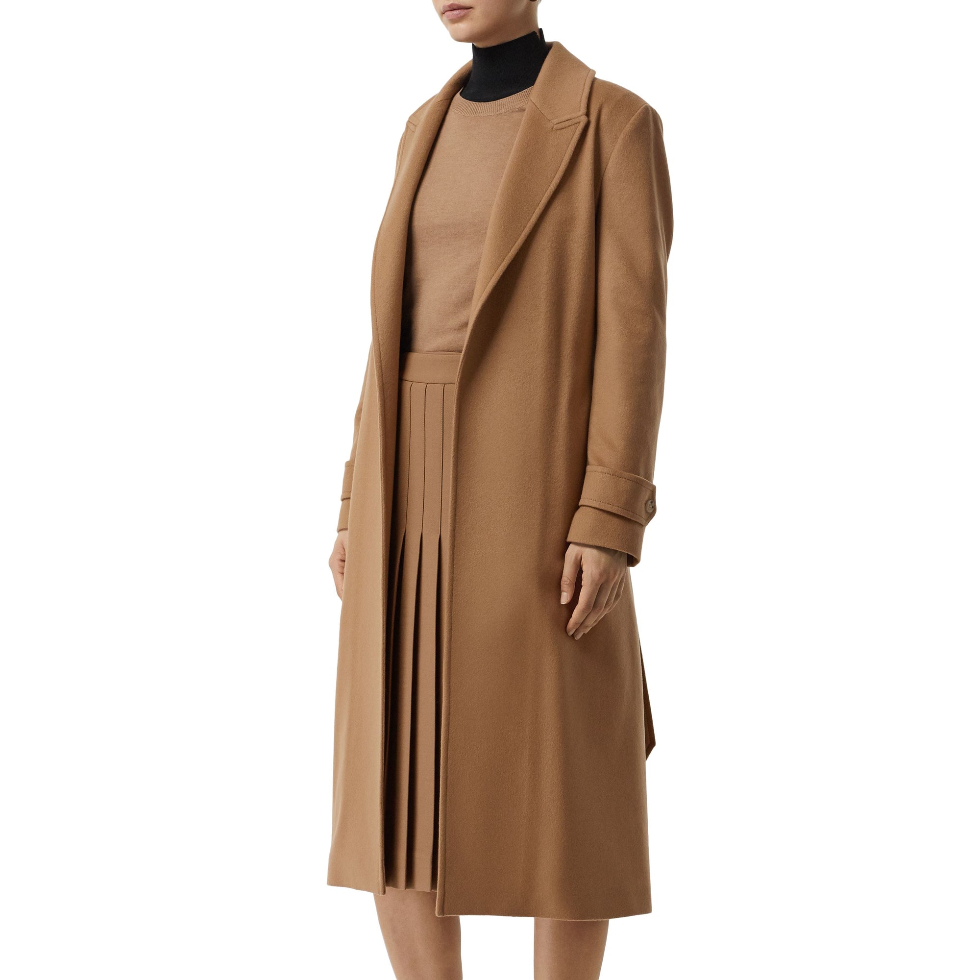 Manteau portefeuille en cachemire avec revers en pointe - Sable foncé