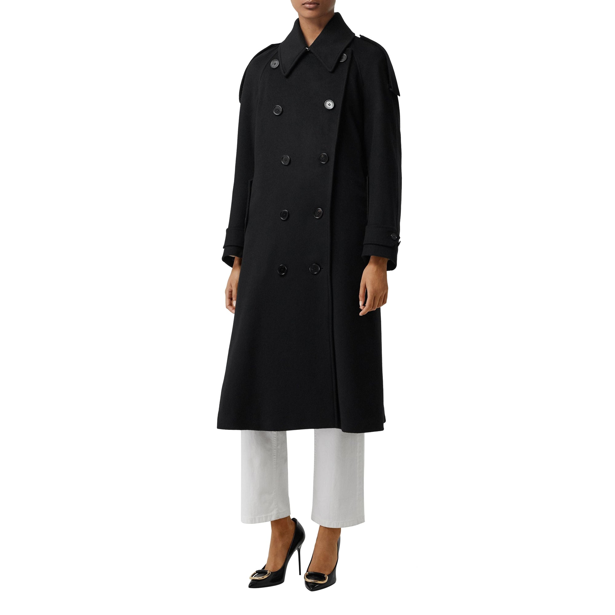 Manteau à double boutonnage en laine et cachemire - Noir