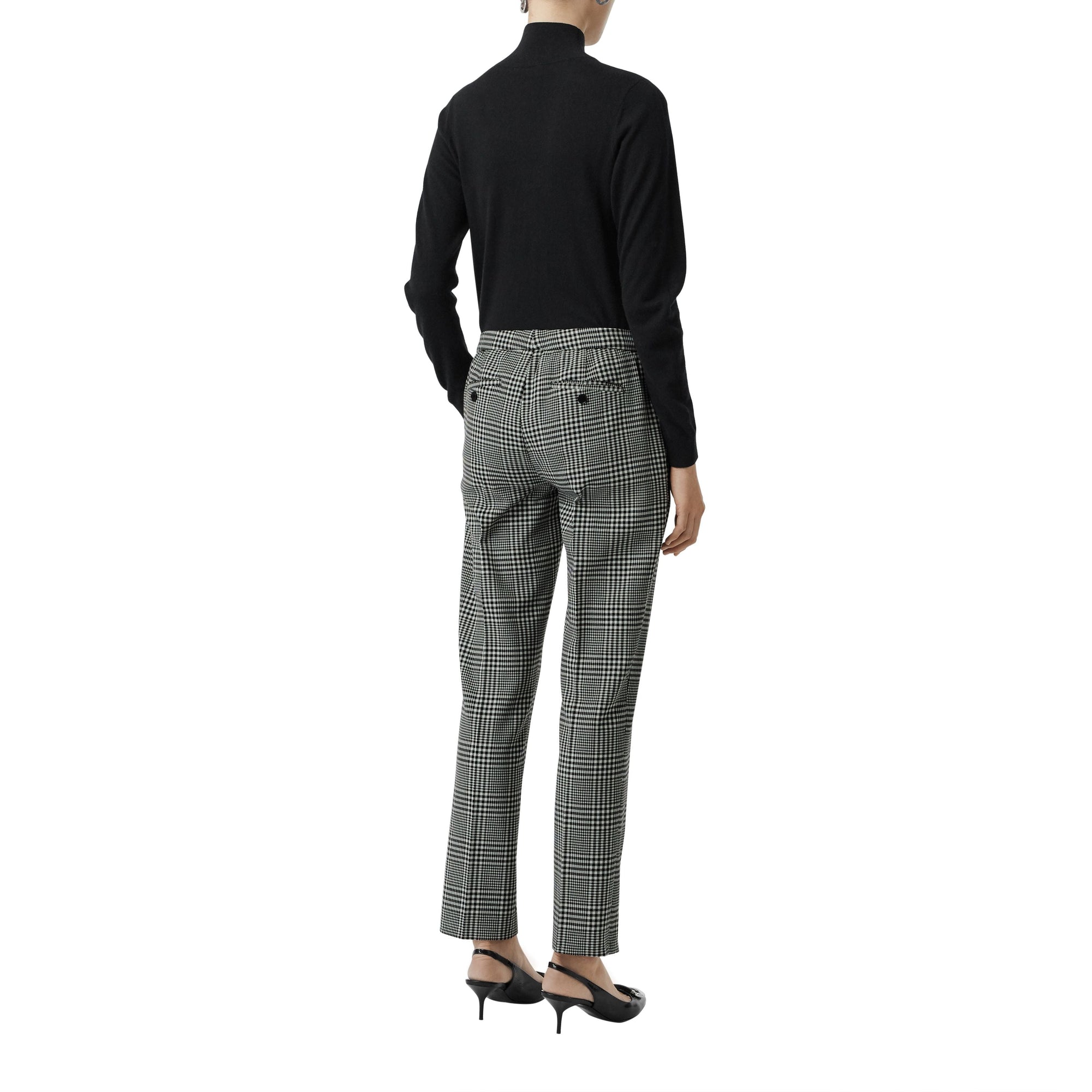 MIST GREEN CHK Pantalon droit en laine à motif check Prince de Galles