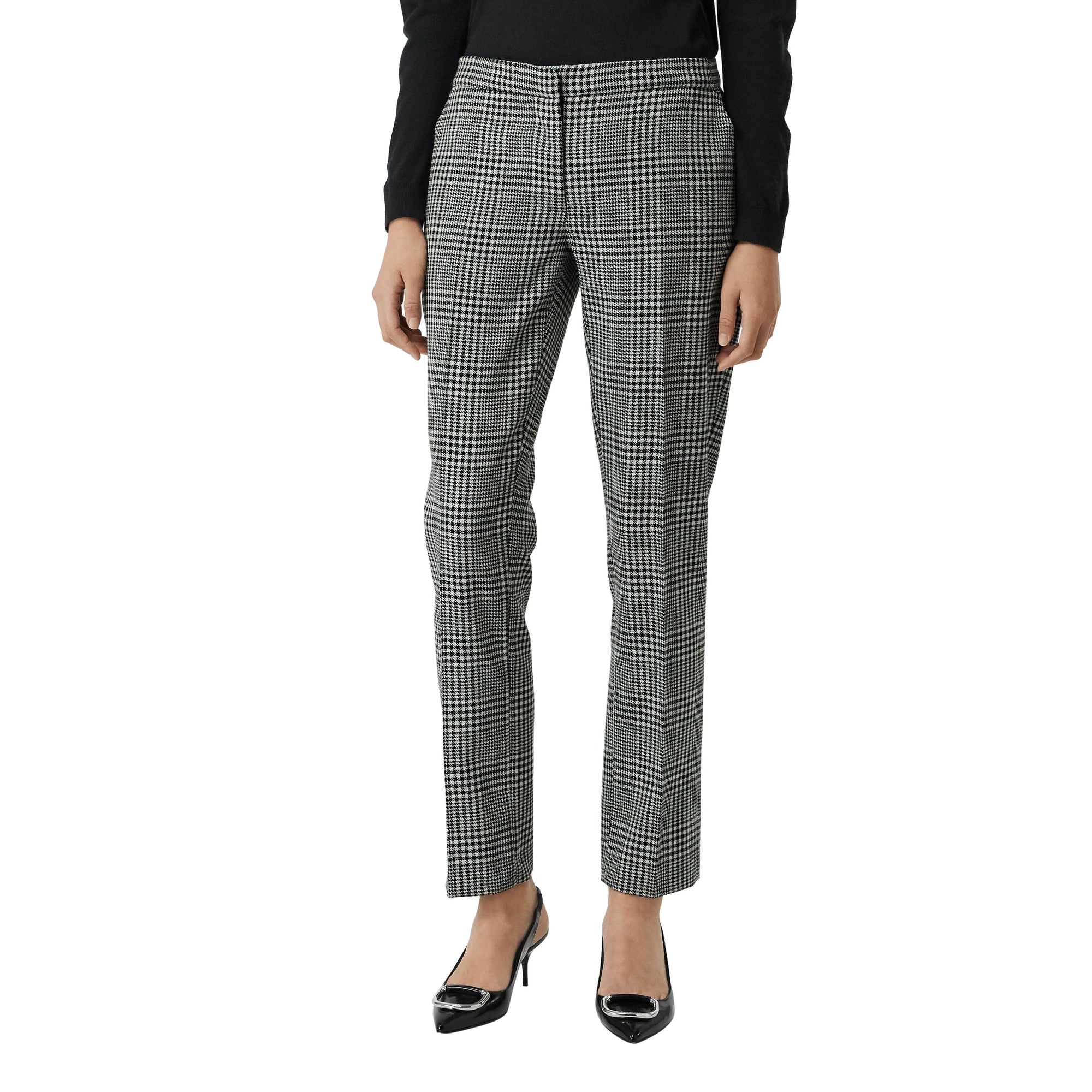 MIST GREEN CHK Pantalon droit en laine à motif check Prince de Galles