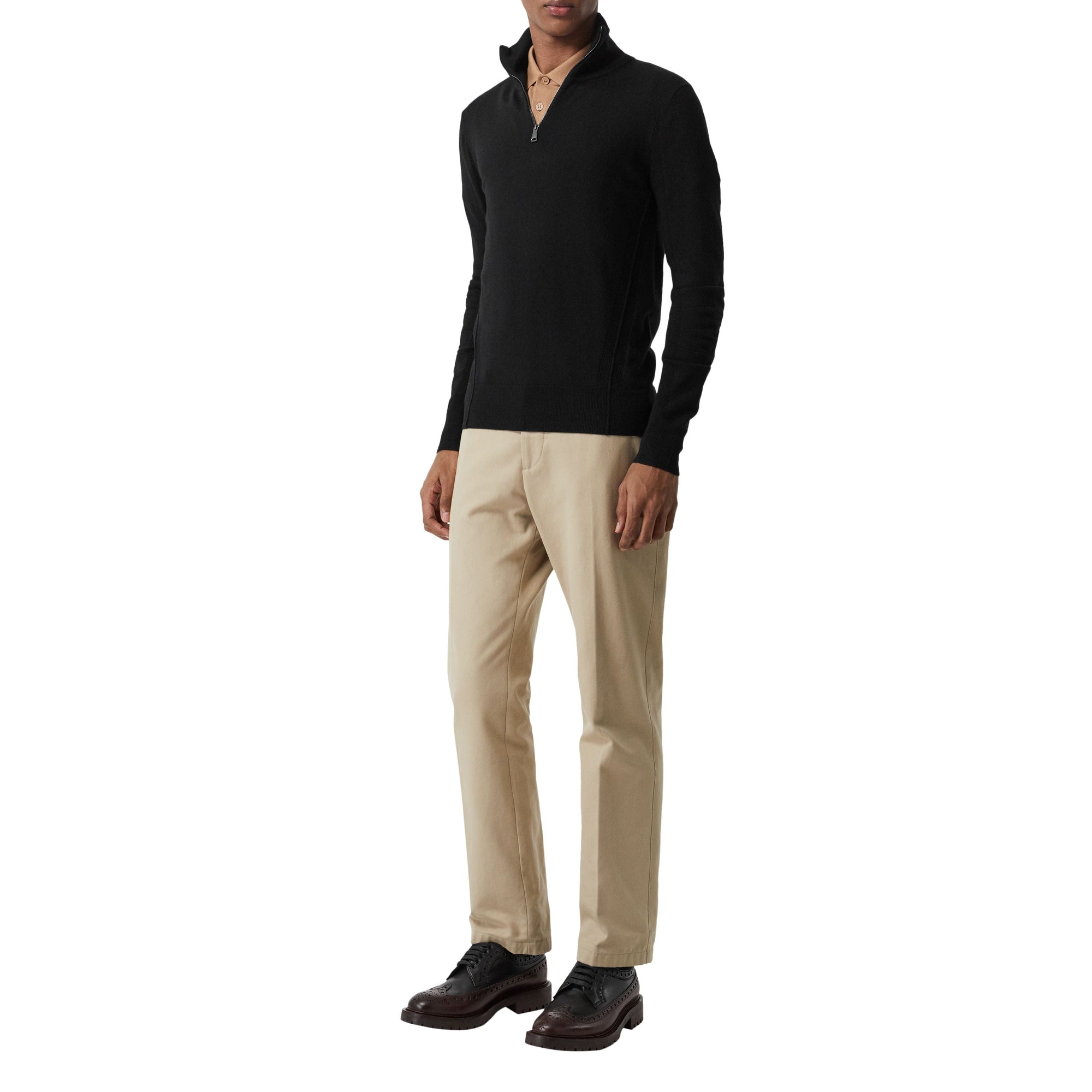 BLACK Pull semi-zippé en laine mérinos