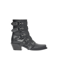 Bottines à bout ouvert en cuir avec boucles - Noir