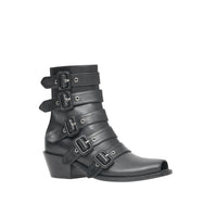 Bottines à bout ouvert en cuir avec boucles - Noir