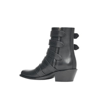 Bottines à bout ouvert en cuir avec boucles - Noir