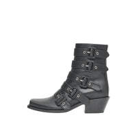 Bottines à bout ouvert en cuir avec boucles - Noir