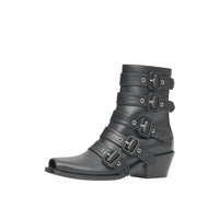Bottines à bout ouvert en cuir avec boucles - Noir