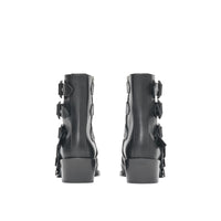 Bottines à bout ouvert en cuir avec boucles - Noir