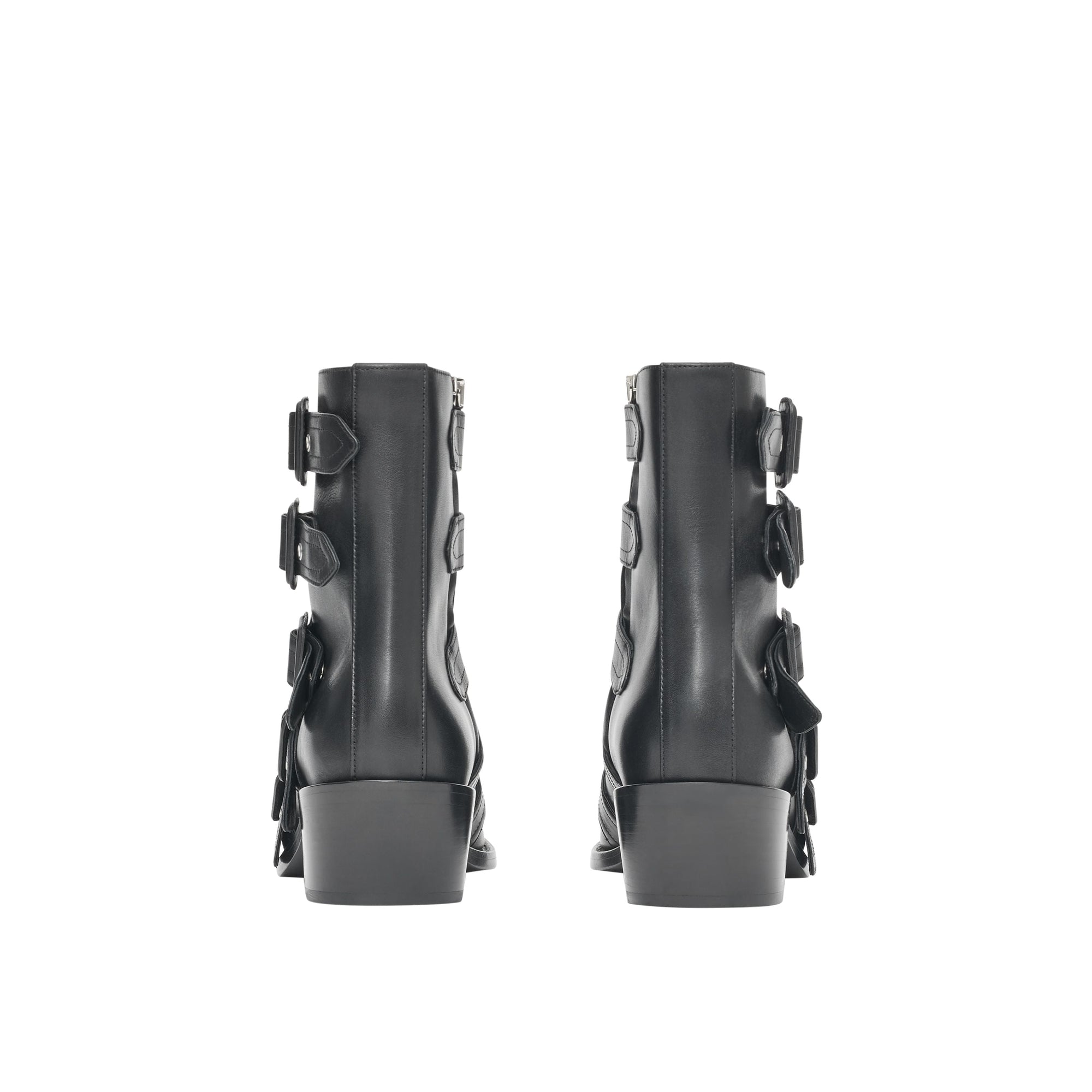 Bottines à bout ouvert en cuir avec boucles - Noir