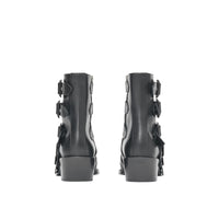 Bottines à bout ouvert en cuir avec boucles - Noir