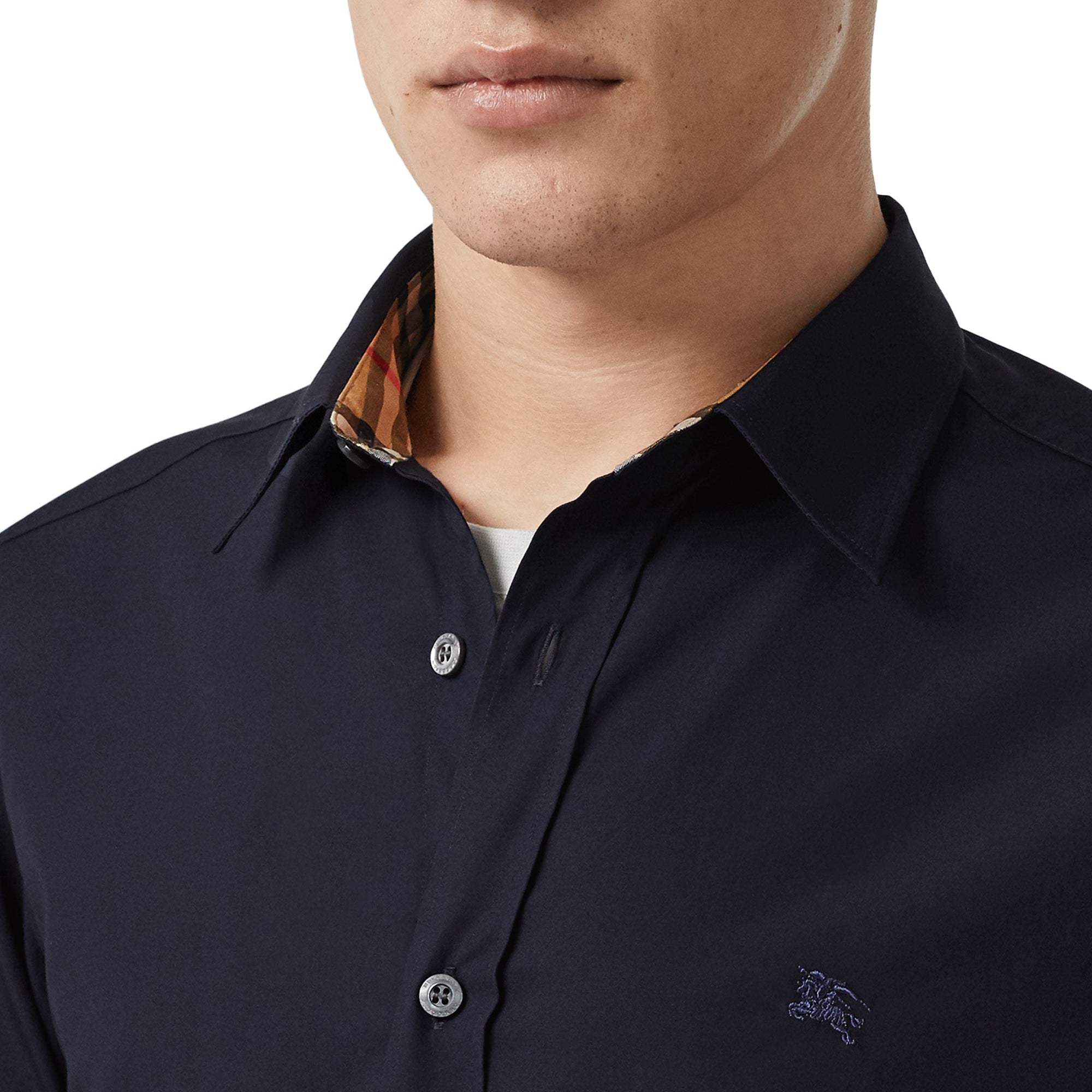 NAVY Chemise en coton extensible avec bouton de couleur différente