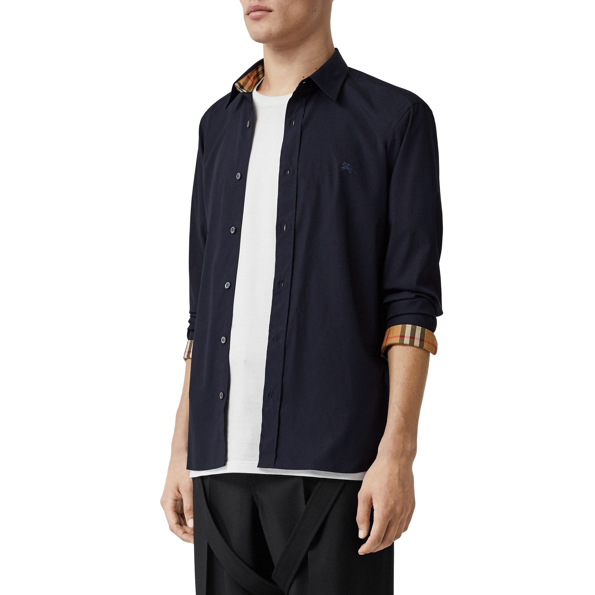 NAVY Chemise en coton extensible avec bouton de couleur différente