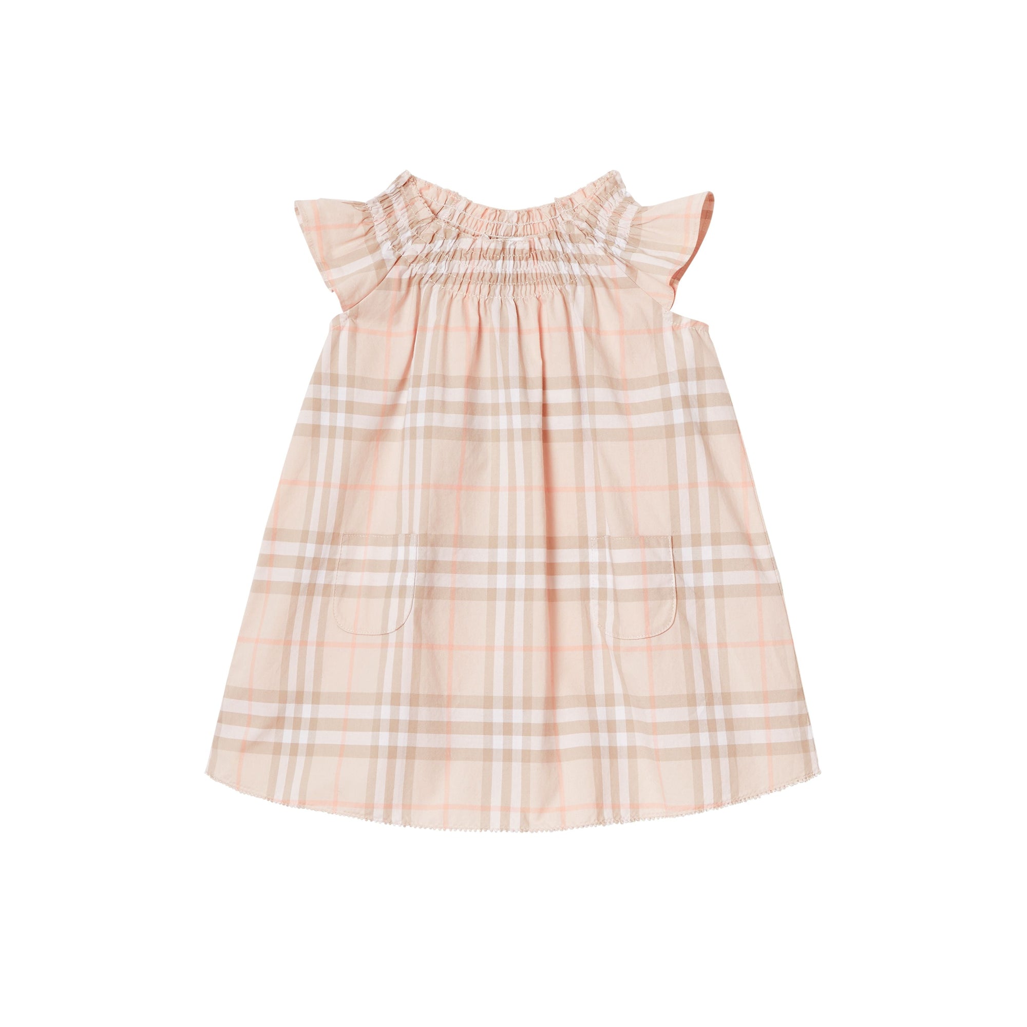PALE PINK APRICOT IP Robe en coton à motif Vintage check et smocks