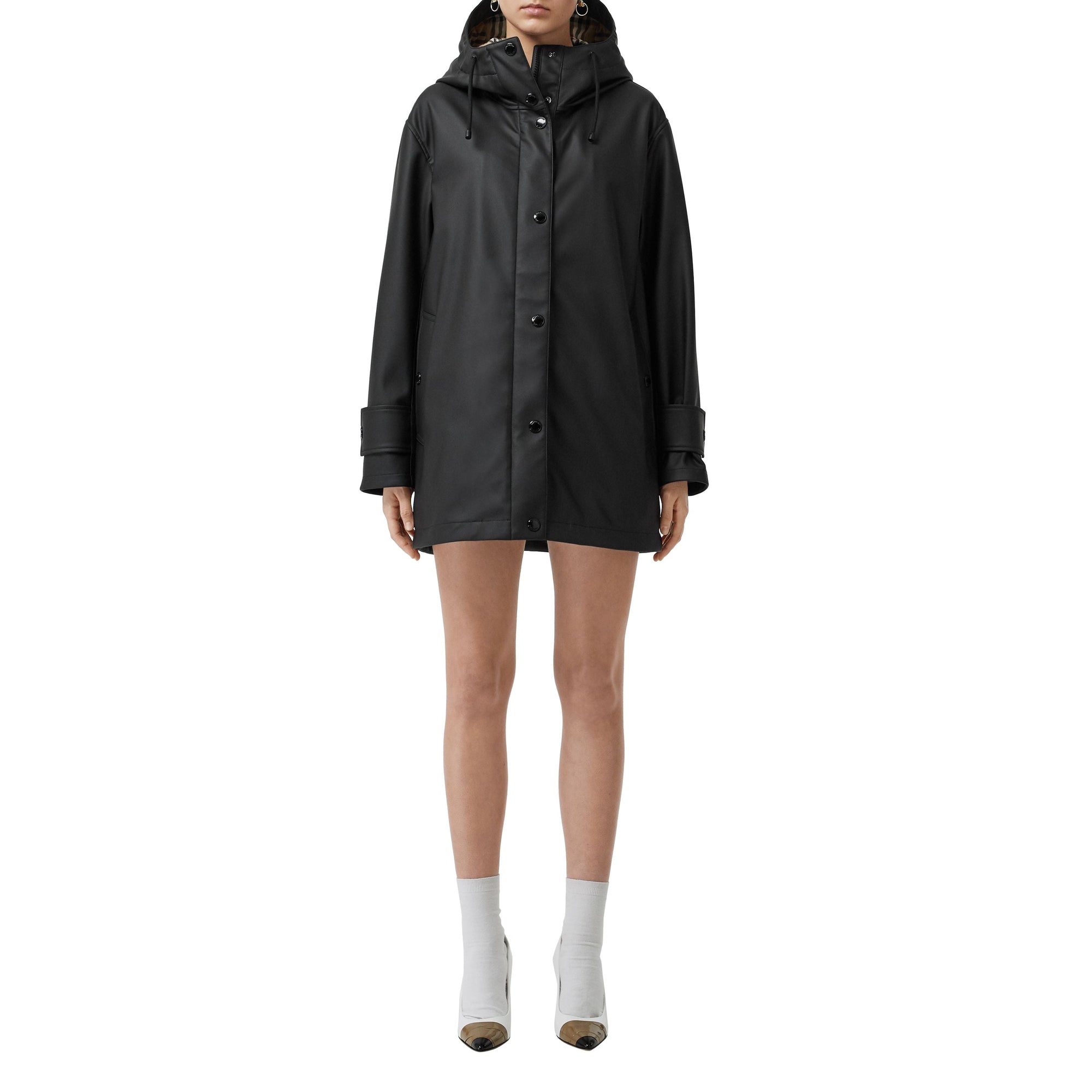 BLACK/WHITE Manteau à capuche caoutchouté avec logo
