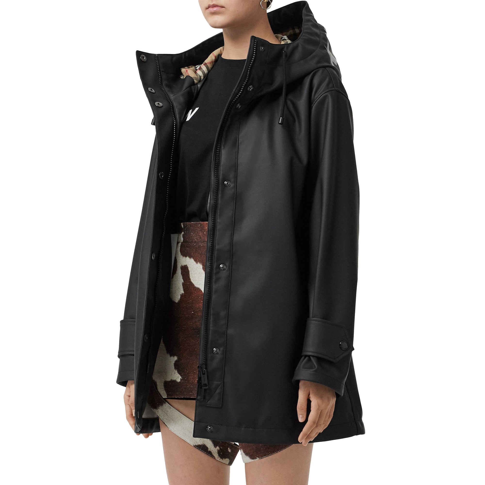 BLACK/WHITE Manteau à capuche caoutchouté avec logo