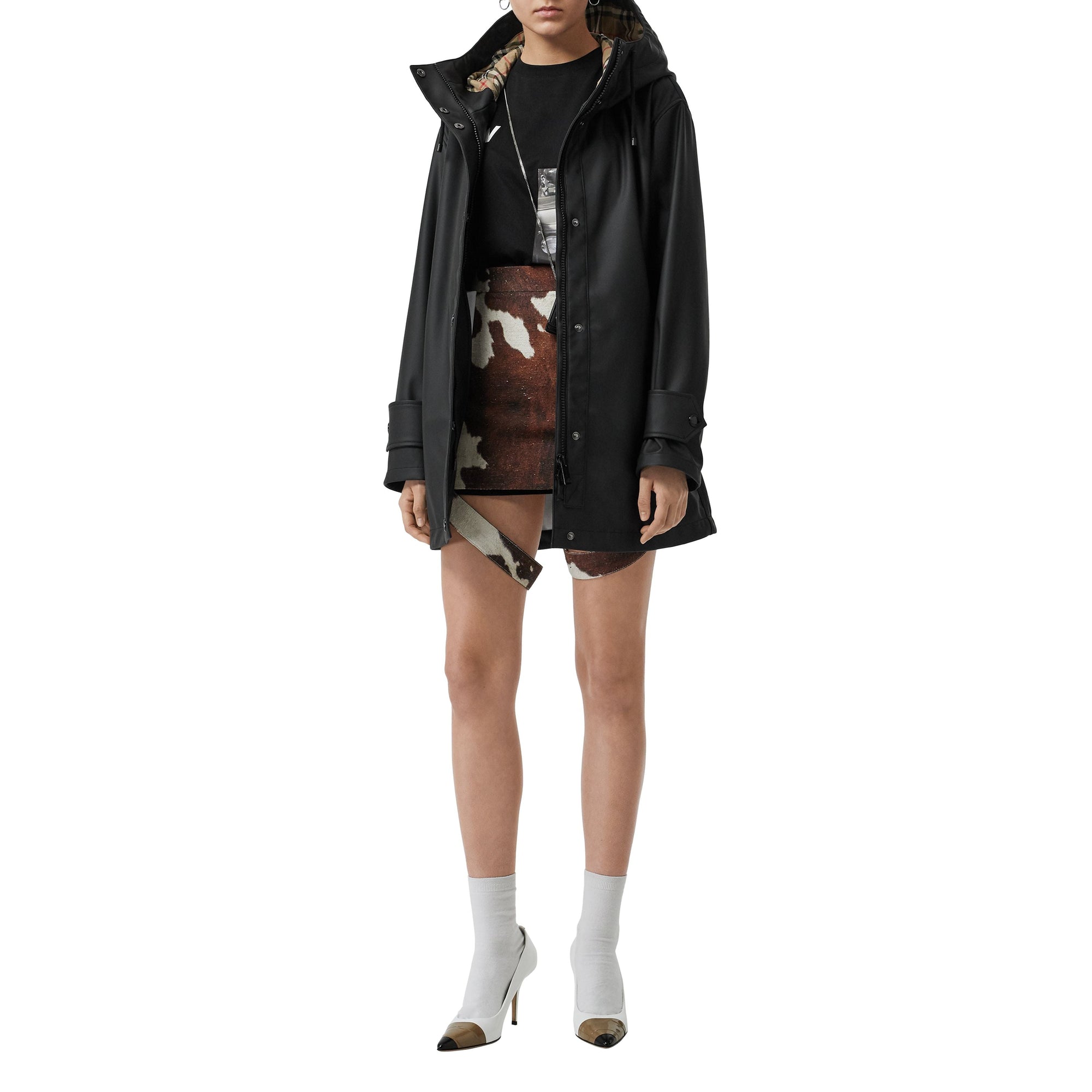 BLACK/WHITE Manteau à capuche caoutchouté avec logo