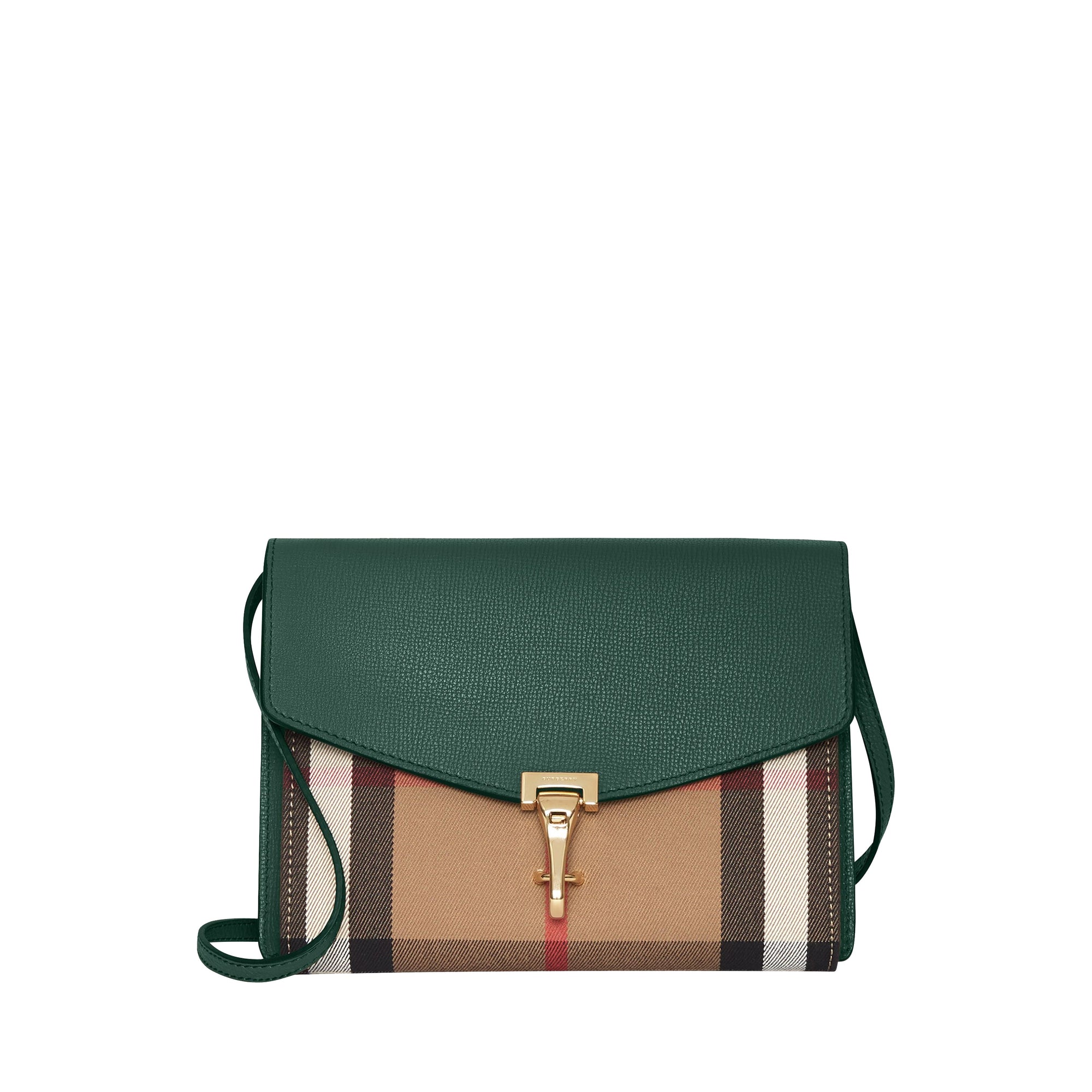 Petit sac à bandoulière en cuir et coton house check - Vert bouteille sombre