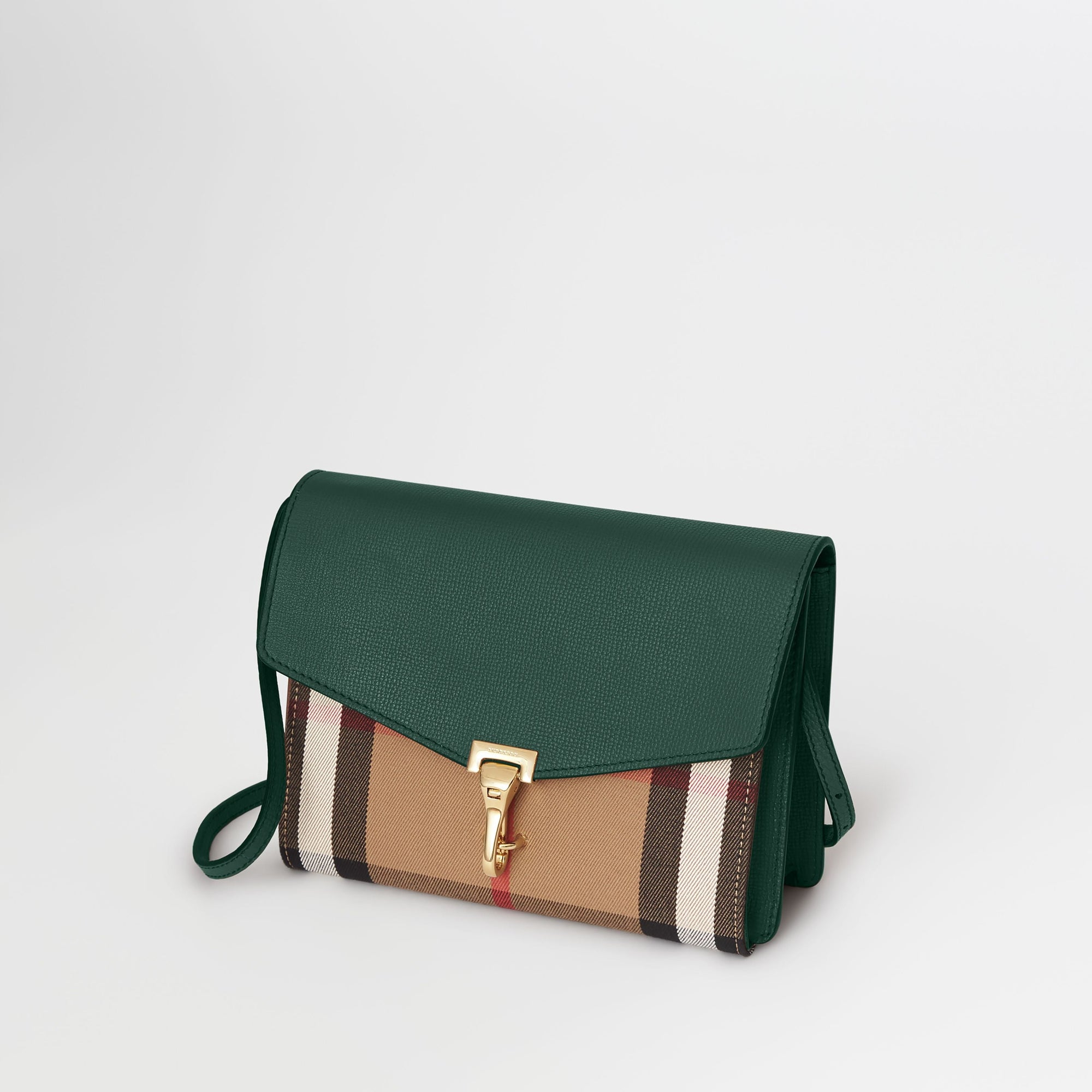 Petit sac à bandoulière en cuir et coton house check - Vert bouteille sombre