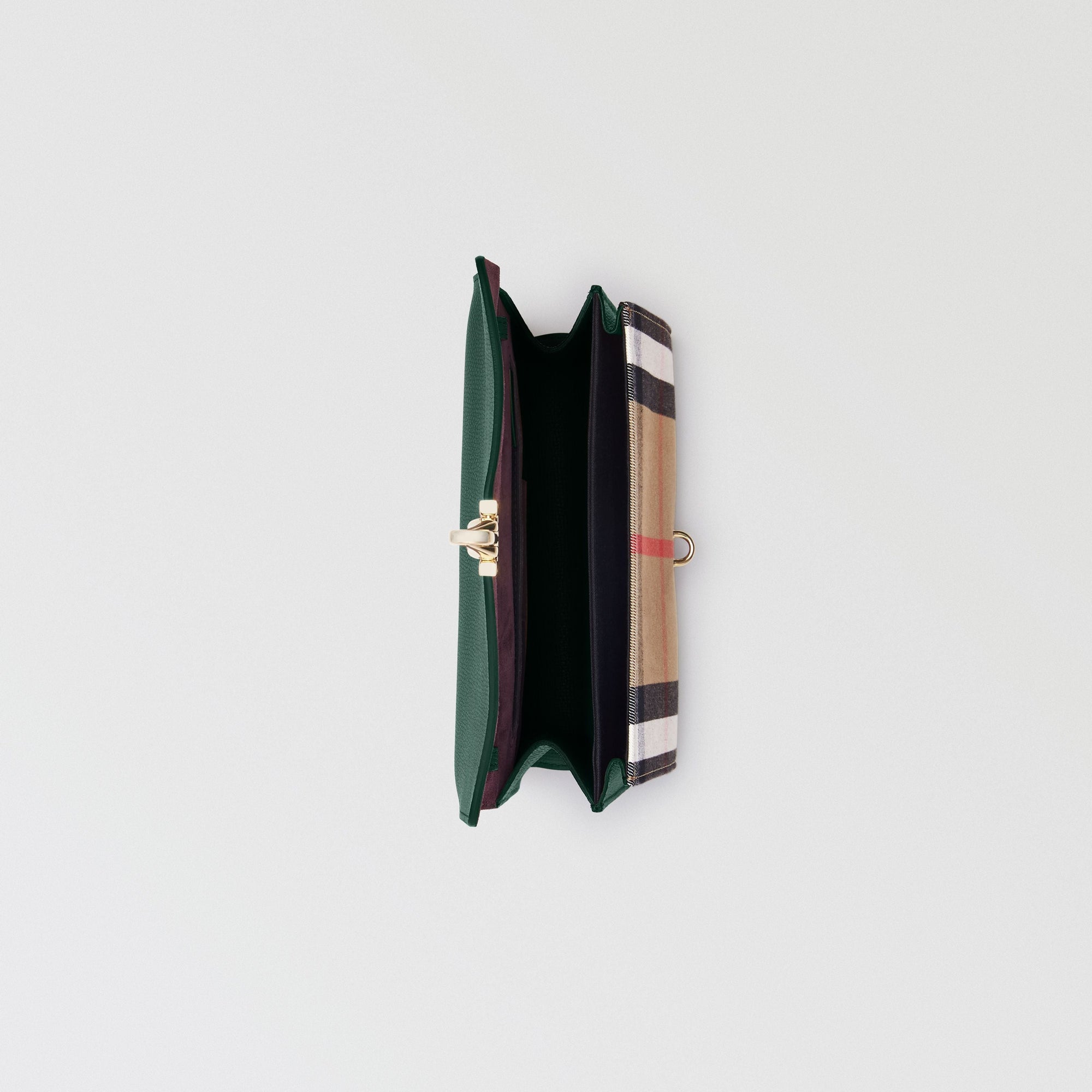 Petit sac à bandoulière en cuir et coton house check - Vert bouteille sombre