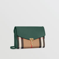 Petit sac à bandoulière en cuir et coton house check - Vert bouteille sombre