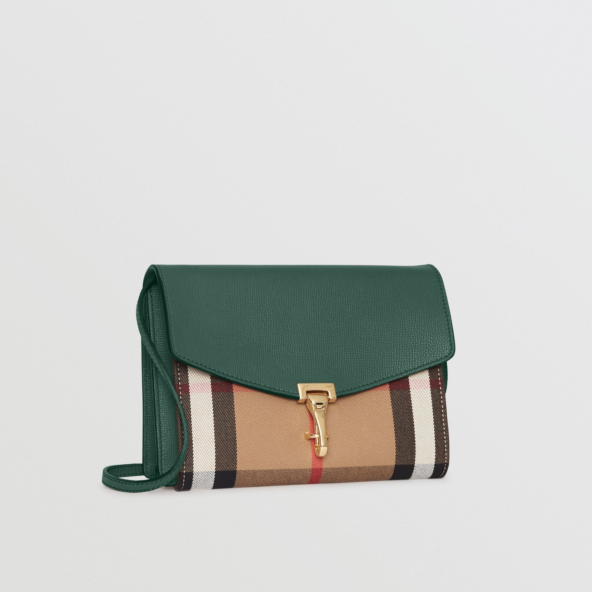 Petit sac à bandoulière en cuir et coton house check - Vert bouteille sombre