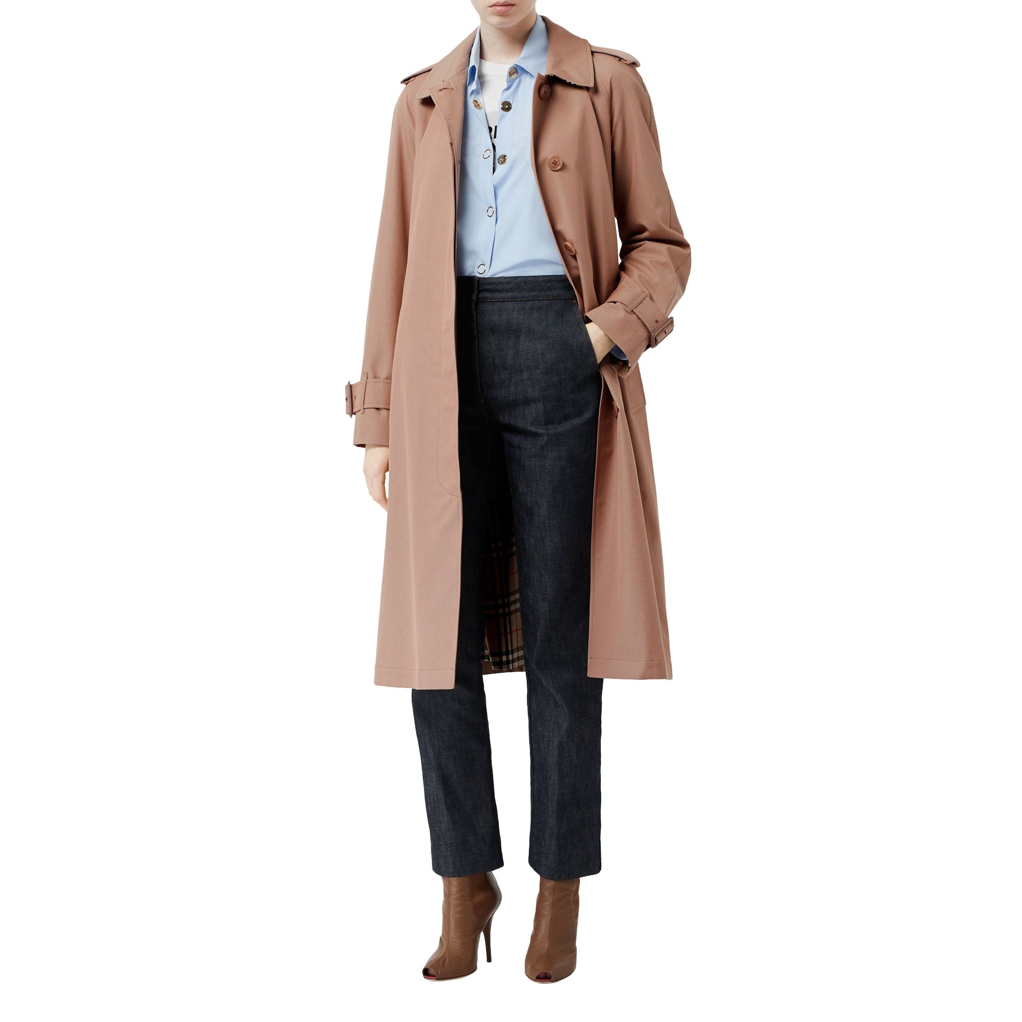 Paletot ceinturé en gabardine tropicale - Abricot rose