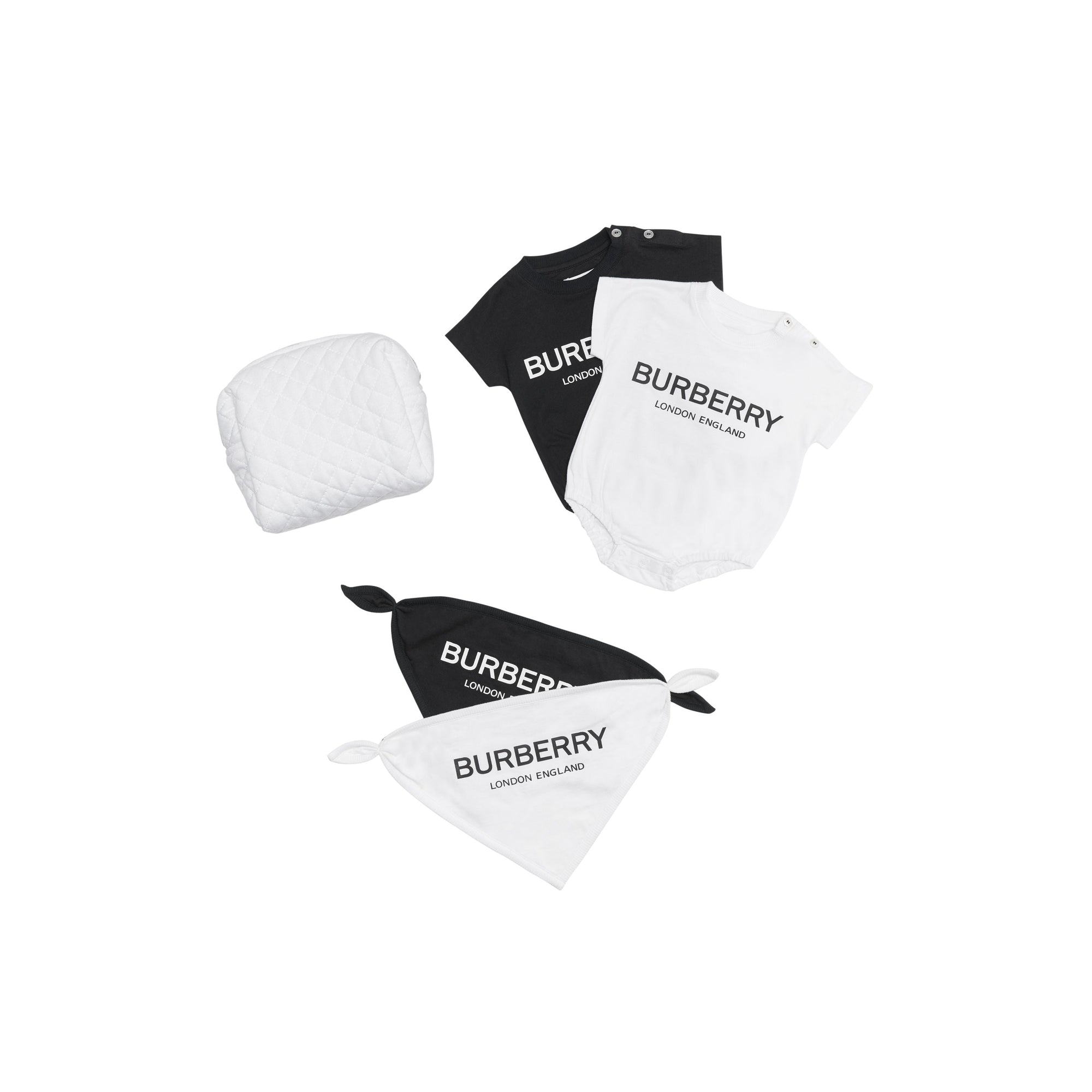 Coffret cadeau quatre pièces pour bébé en coton avec logo imprimé - Noir & blanc