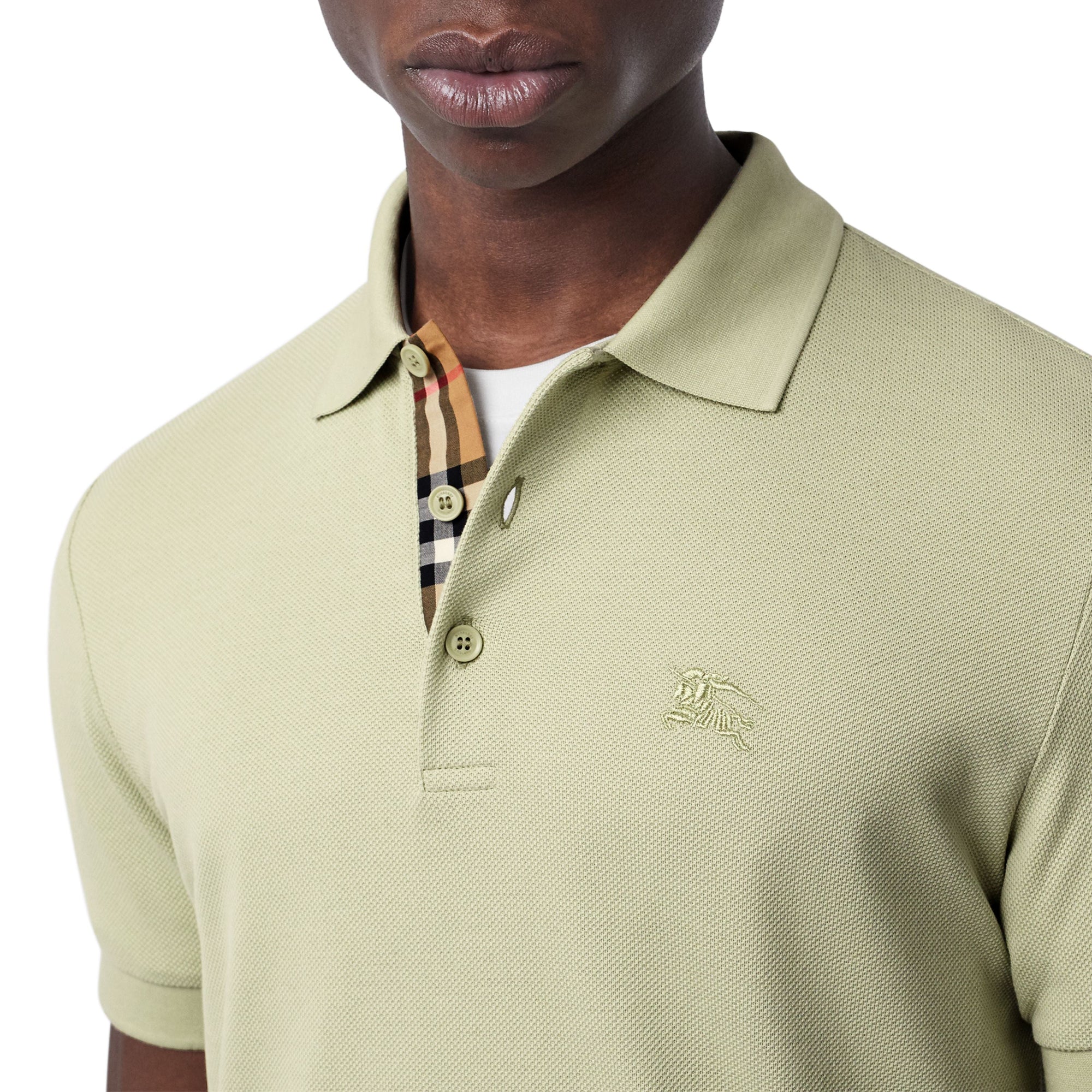 PALE APPLE GREEN Polo en coton avec patte de boutonnage à motif check