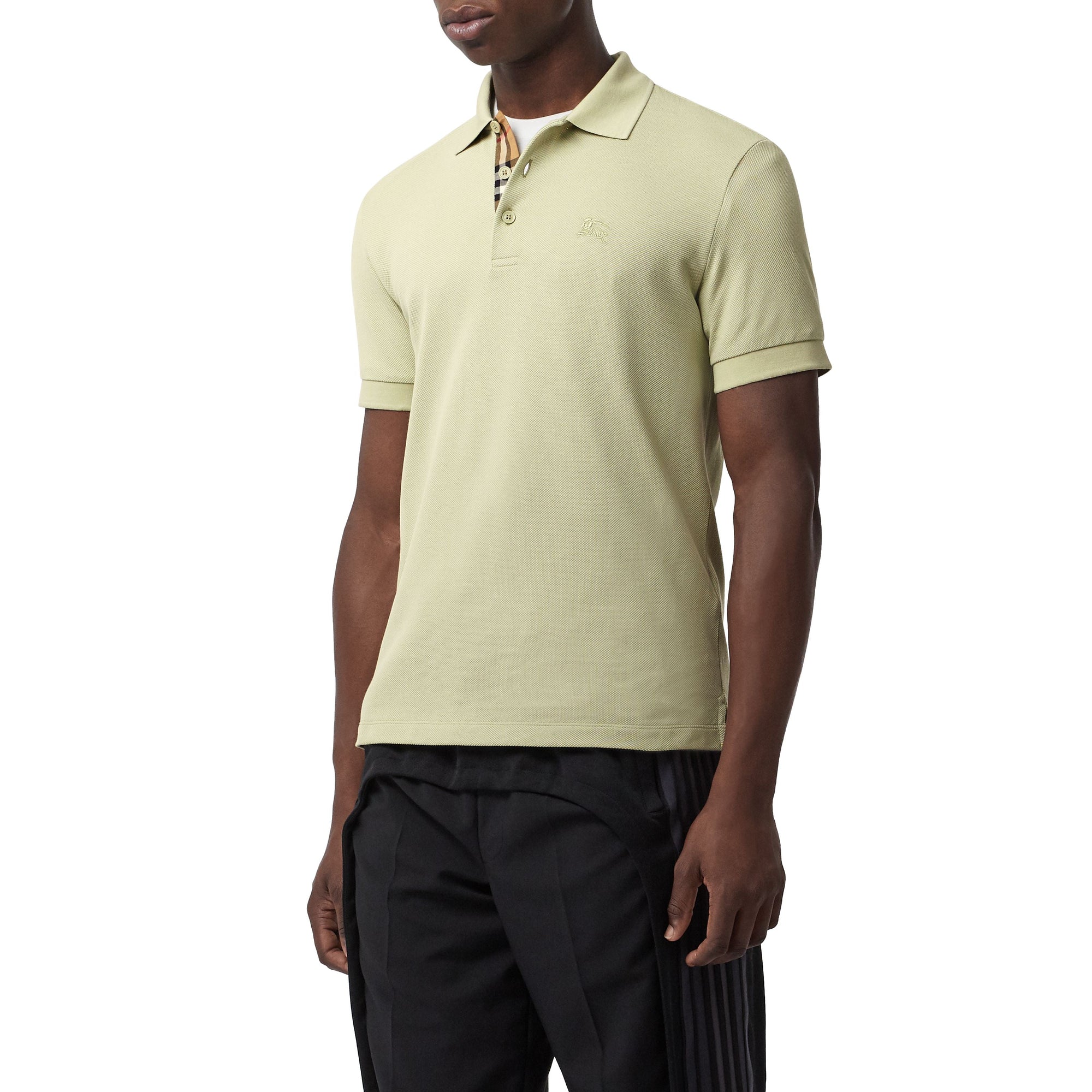 PALE APPLE GREEN Polo en coton avec patte de boutonnage à motif check