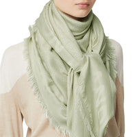 Grand carré de soie et laine en jacquard monogram - Pistache