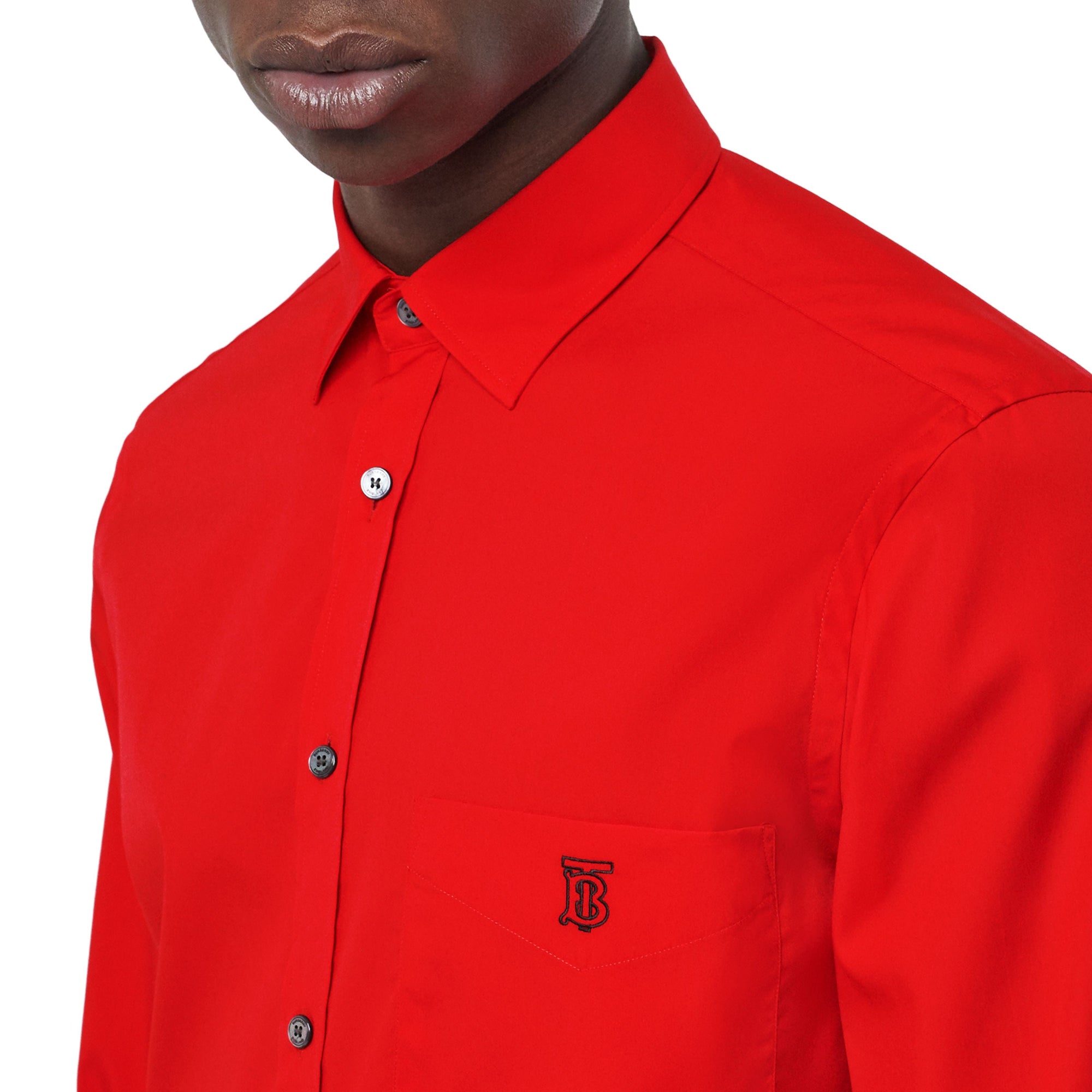 BRIGHT RED Chemise en popeline de coton extensible Monogram