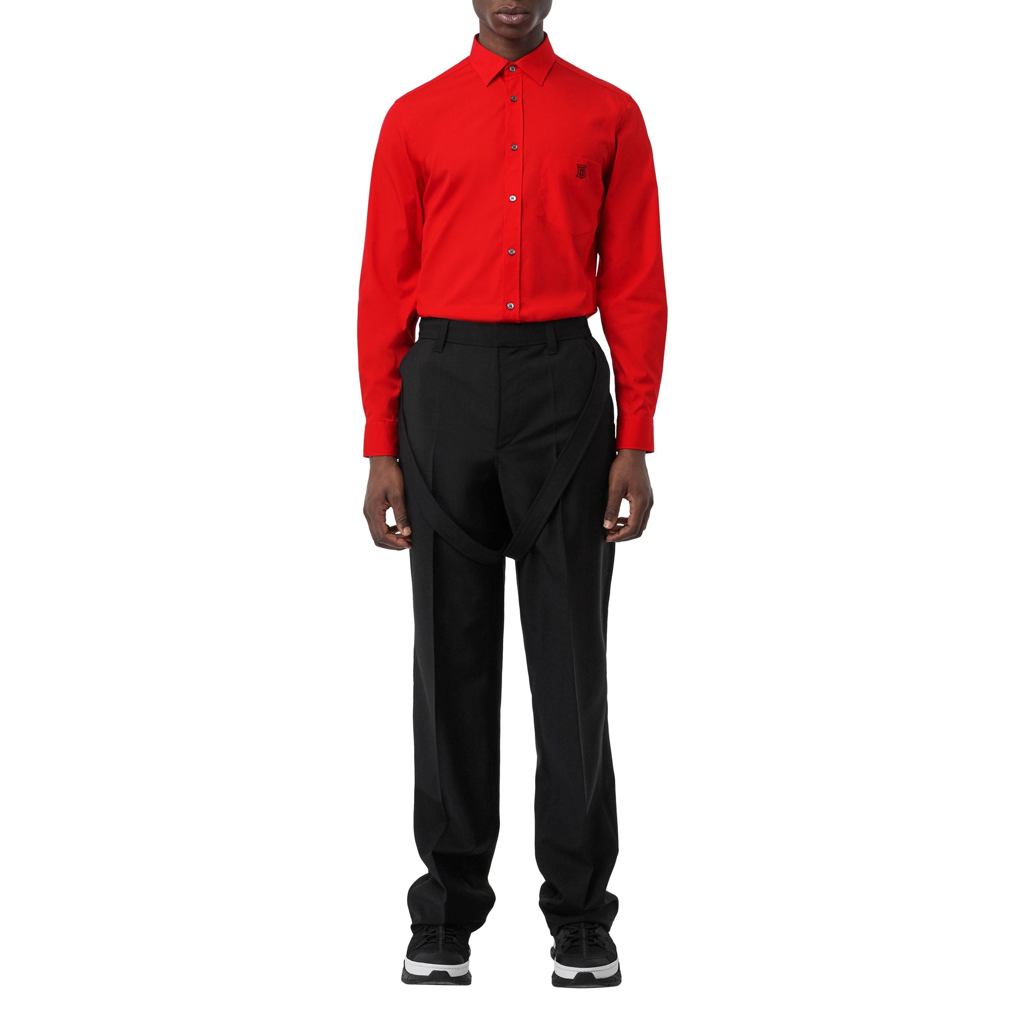 BRIGHT RED Chemise en popeline de coton extensible Monogram