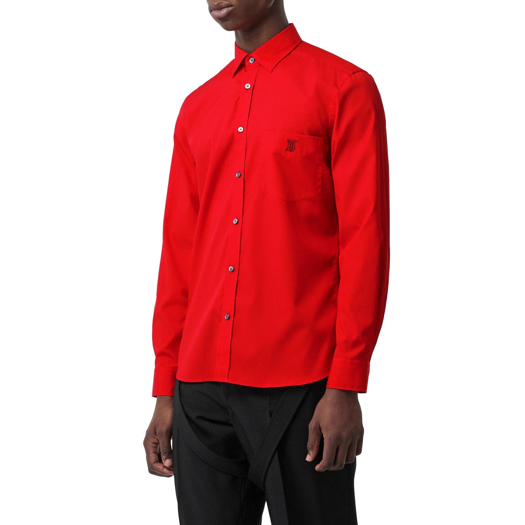 BRIGHT RED Chemise en popeline de coton extensible Monogram