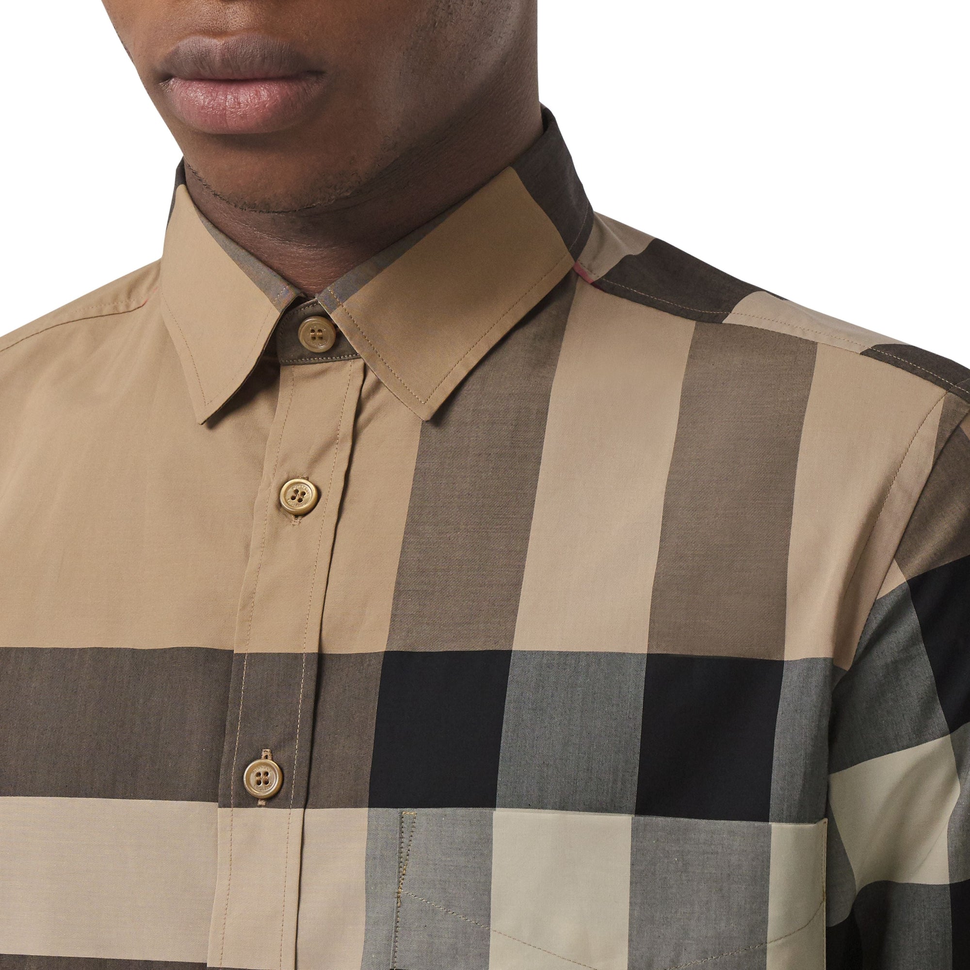 Chemise en popeline de coton stretch check - Beige d'Archive