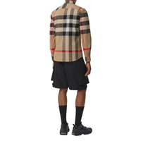 Chemise en popeline de coton stretch check - Beige d'Archive