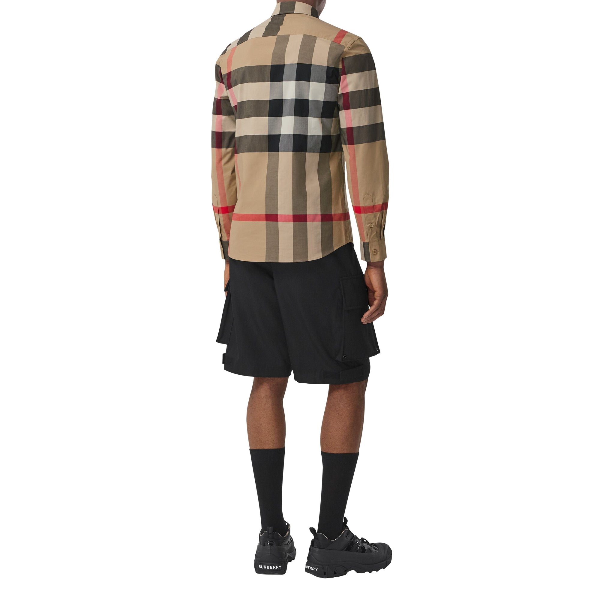 Chemise en popeline de coton stretch check - Beige d'archive