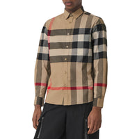 Chemise en popeline de coton stretch check - Beige d'archive