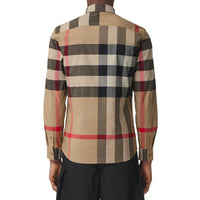 Chemise en popeline de coton stretch check - Beige d'Archive