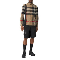 Chemise en popeline de coton stretch check - Beige d'Archive