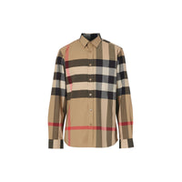 Chemise en popeline de coton stretch check - Beige d'archive