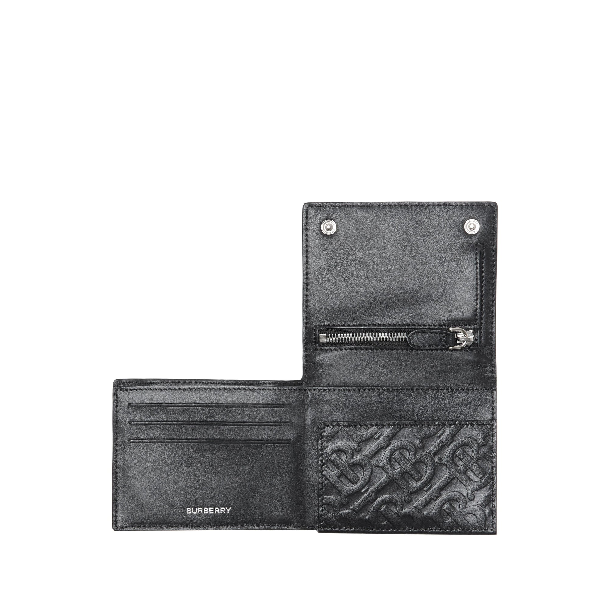 Portefeuille à trois volets en cuir embossé monogram - Noir