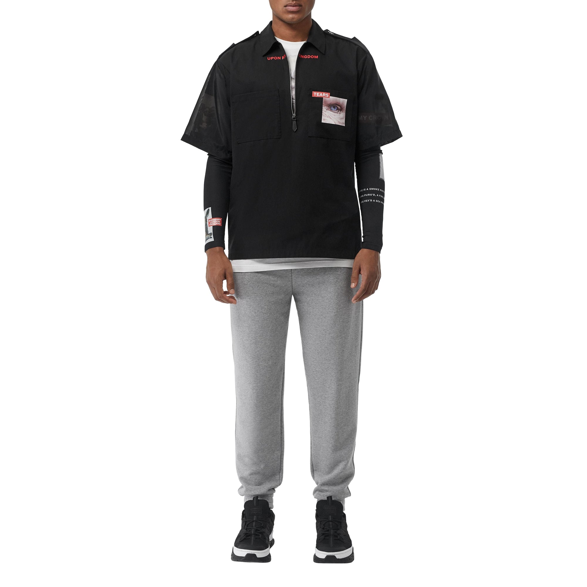 PALE GREY MELANGE Pantalon de survêtement en coton avec logo imprimé