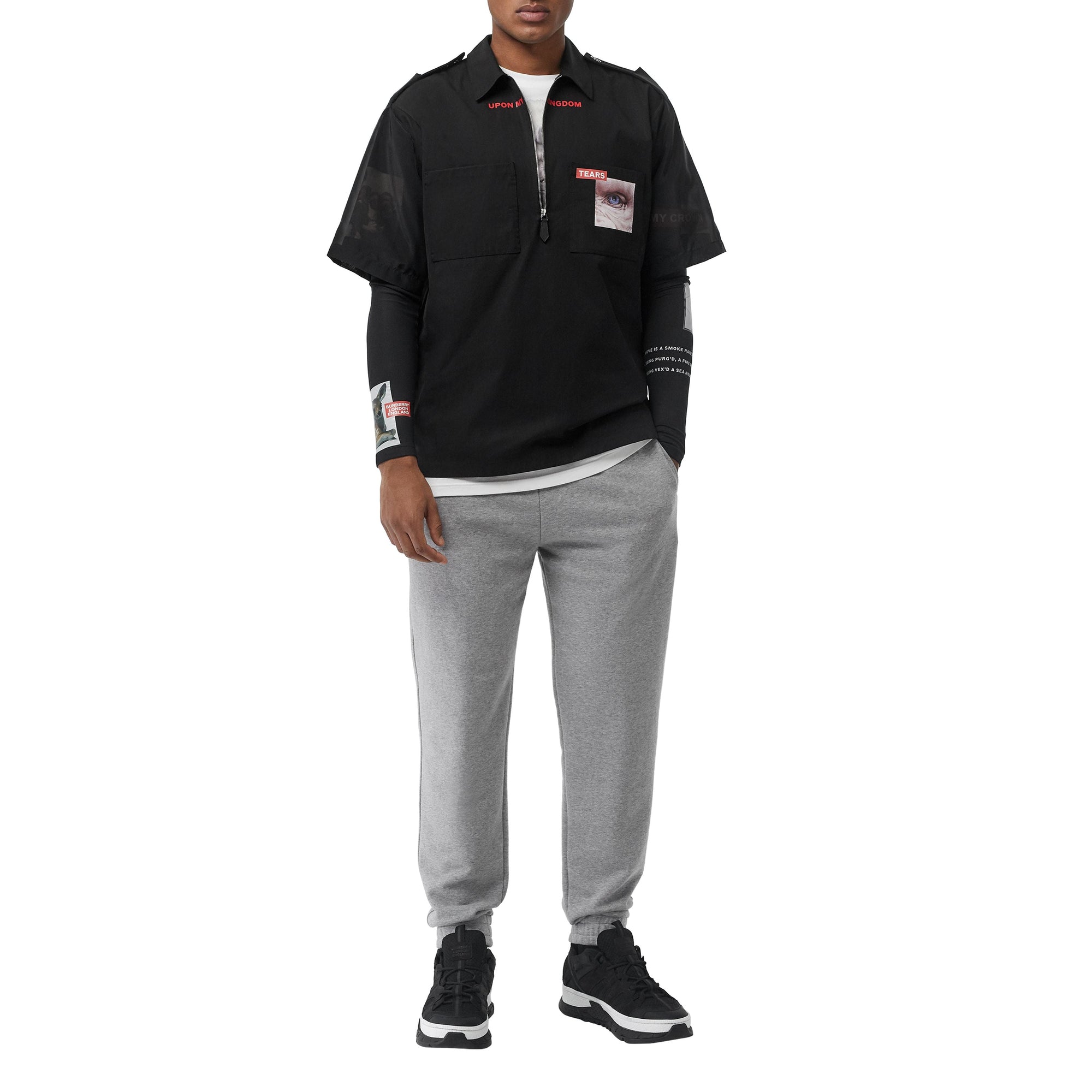 PALE GREY MELANGE Pantalon de survêtement en coton avec logo imprimé