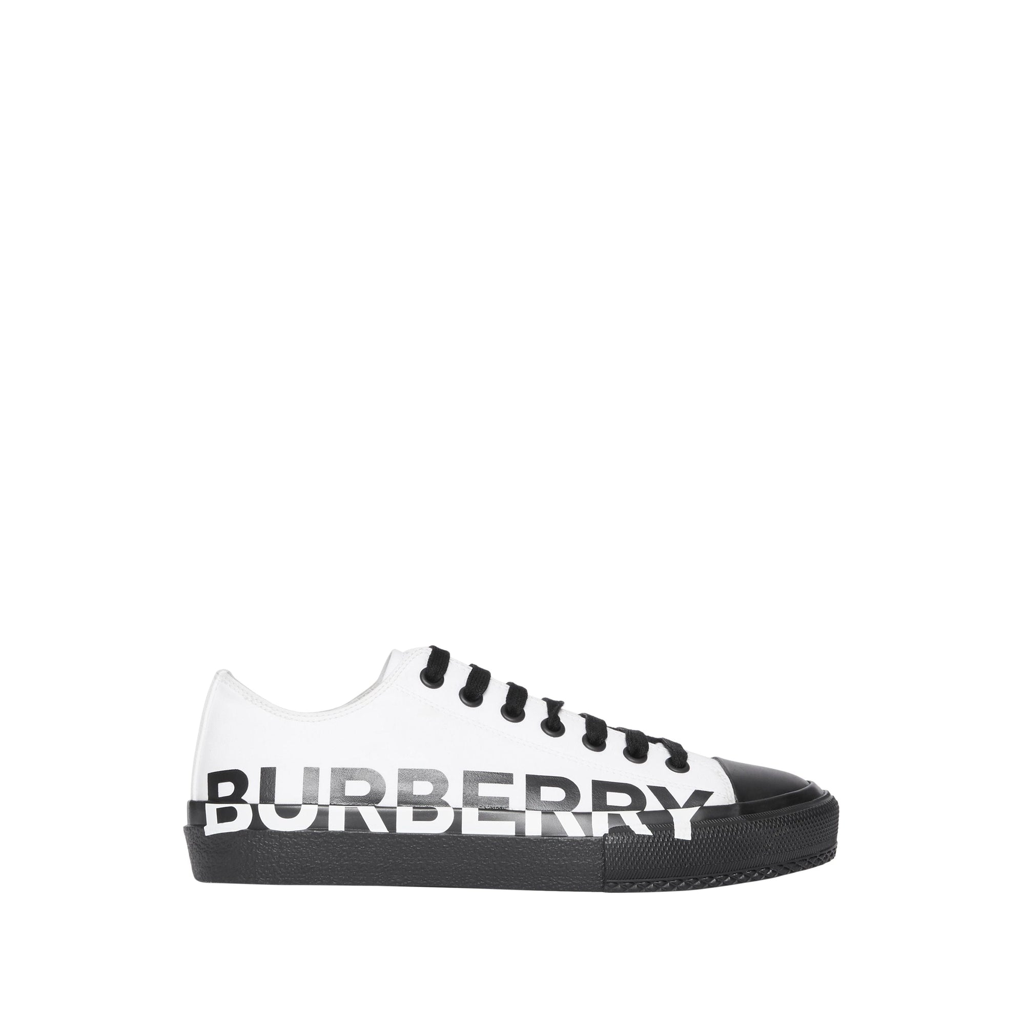 Sneakers en gabardine de coton bicolore avec logo - Blanc optique & noir